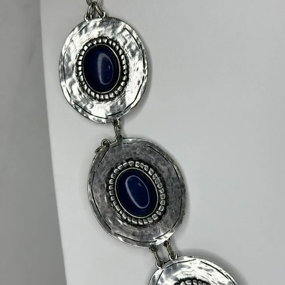 Chico's Blue Cabochon Silver Tone Disc Station Bib Necklace ✨ - Picture 7 of 11